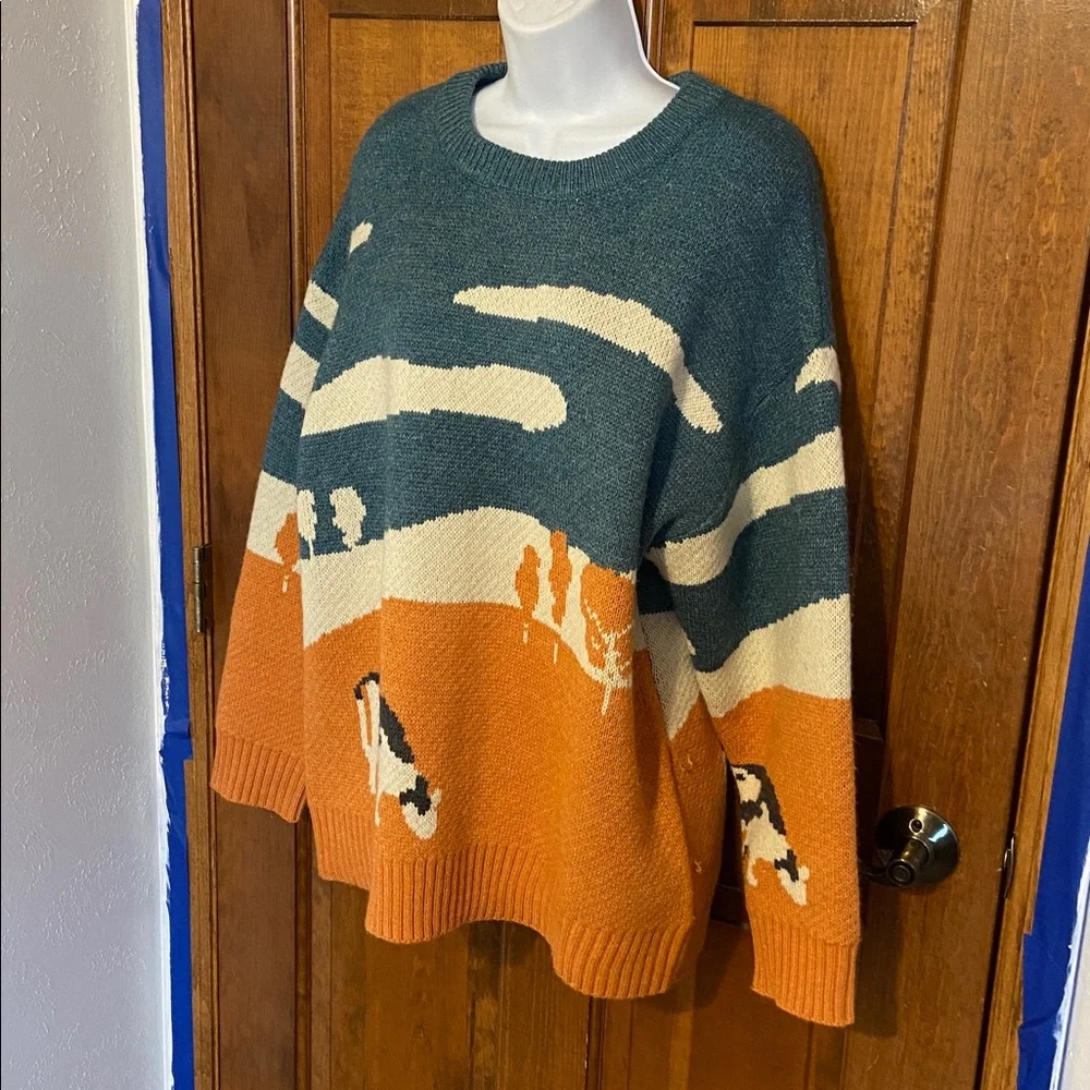 Aelfric Eden “Cow In Pasture” Prairie knit Sweater UNISEX Whimsical Size X Large - Picture 4 of 8